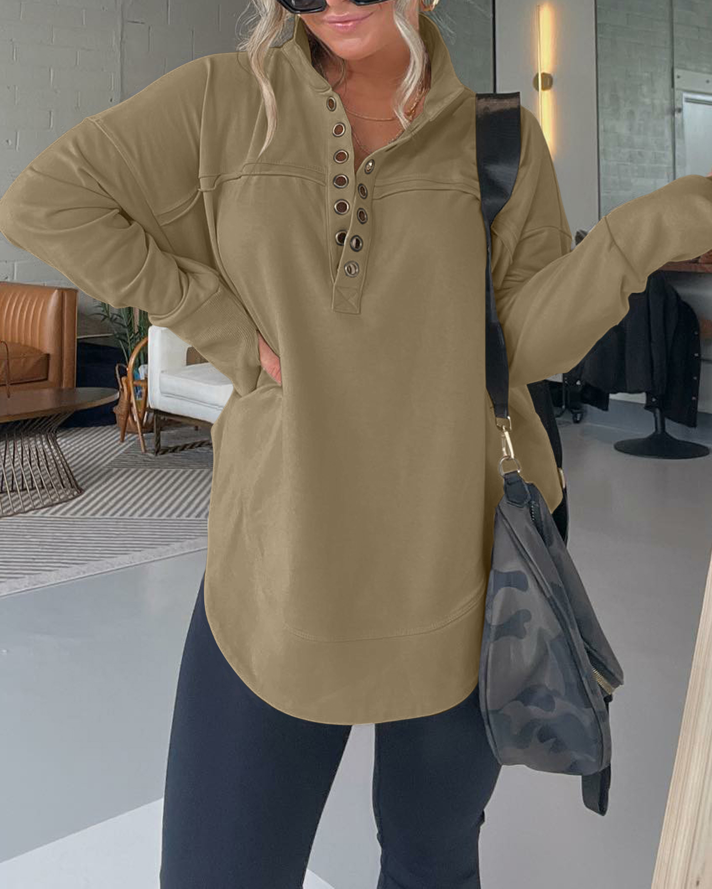 Half Neck Thumbhole Cuff Pullover Sweatshirt (Buy 2 Free Shipping)