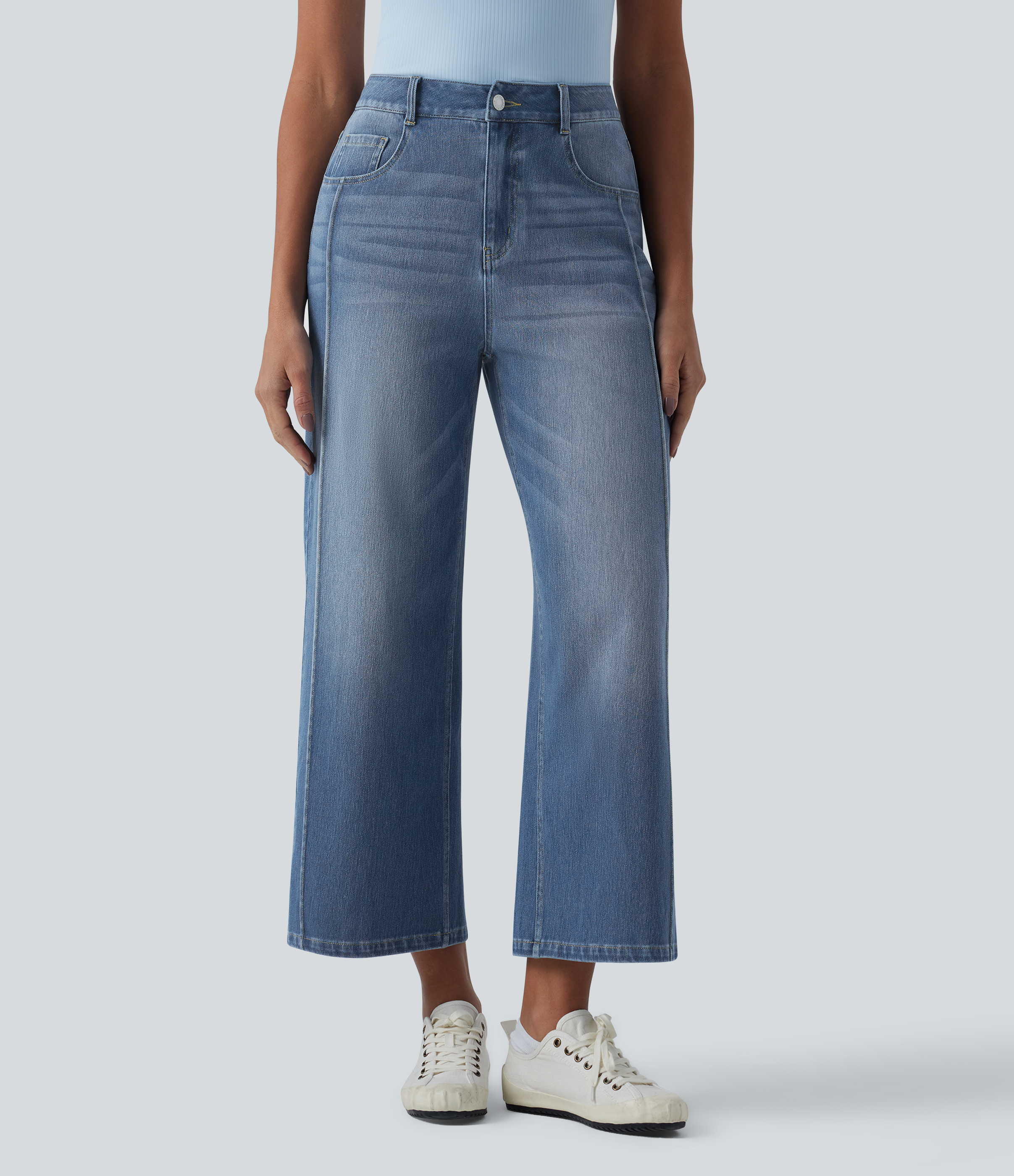 blacktend™ High Waisted Pockets Washed Casual Baggy Jeans