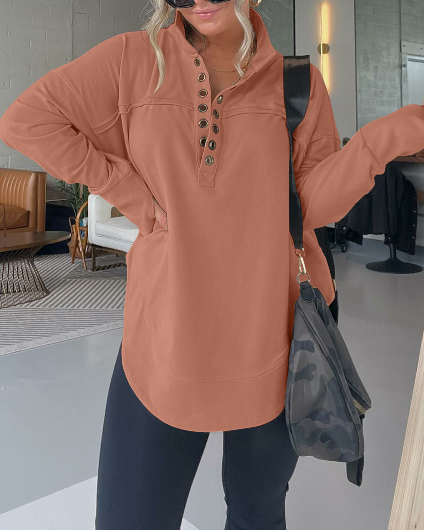 Half Neck Thumbhole Cuff Pullover Sweatshirt (Buy 2 Free Shipping)
