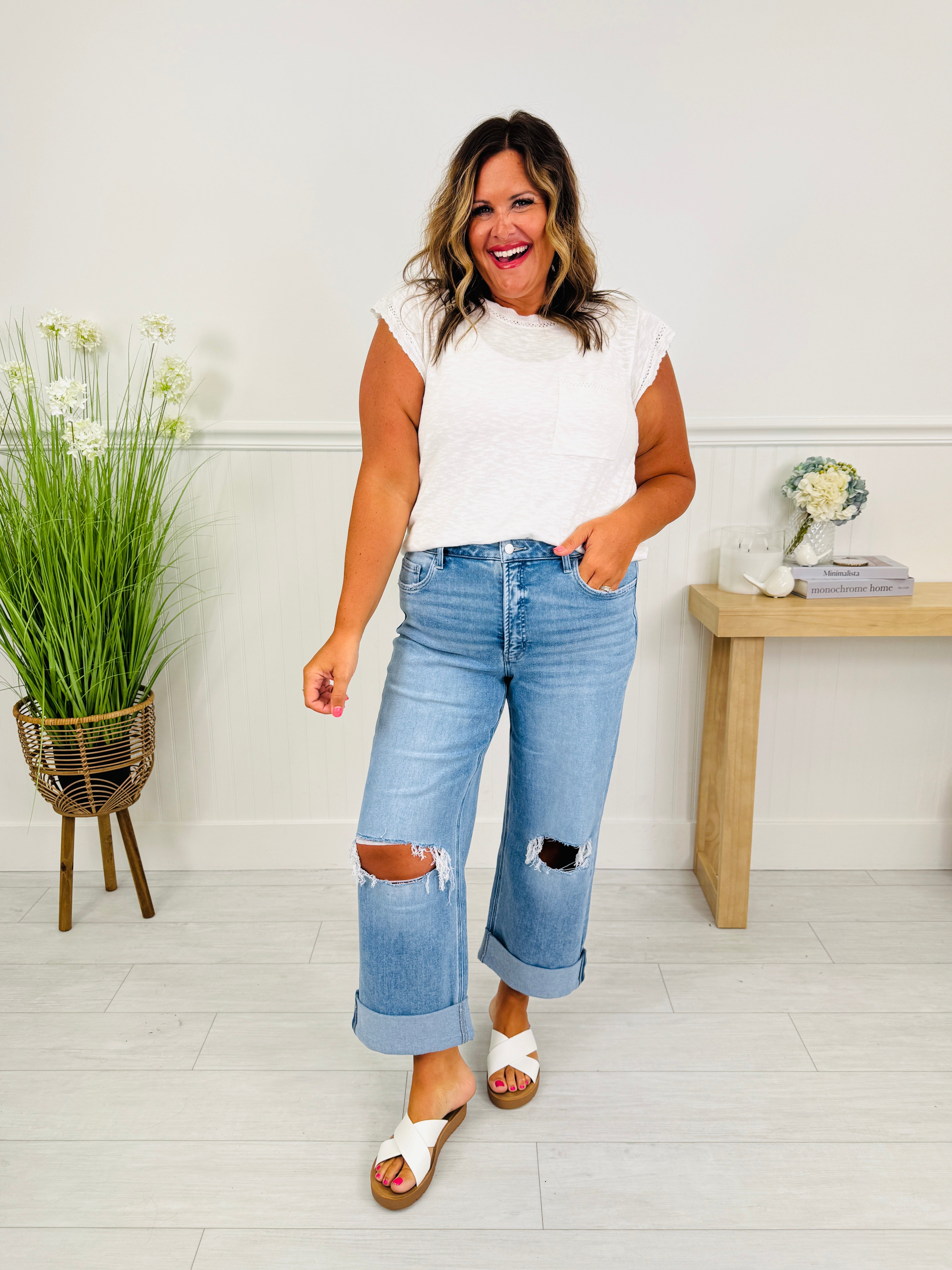 Casual Crush Cuffed Wide Leg Tummy Control Jeans