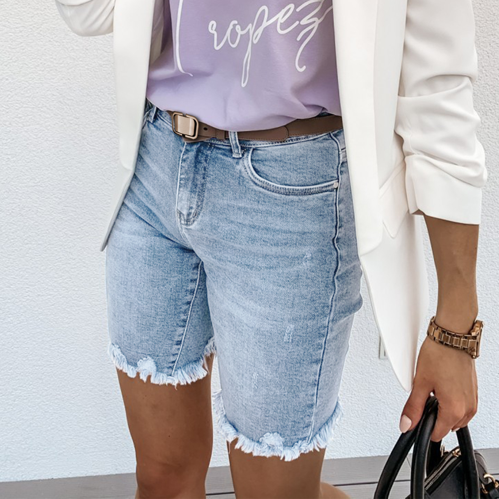Frayed Distressed Denim Shorts