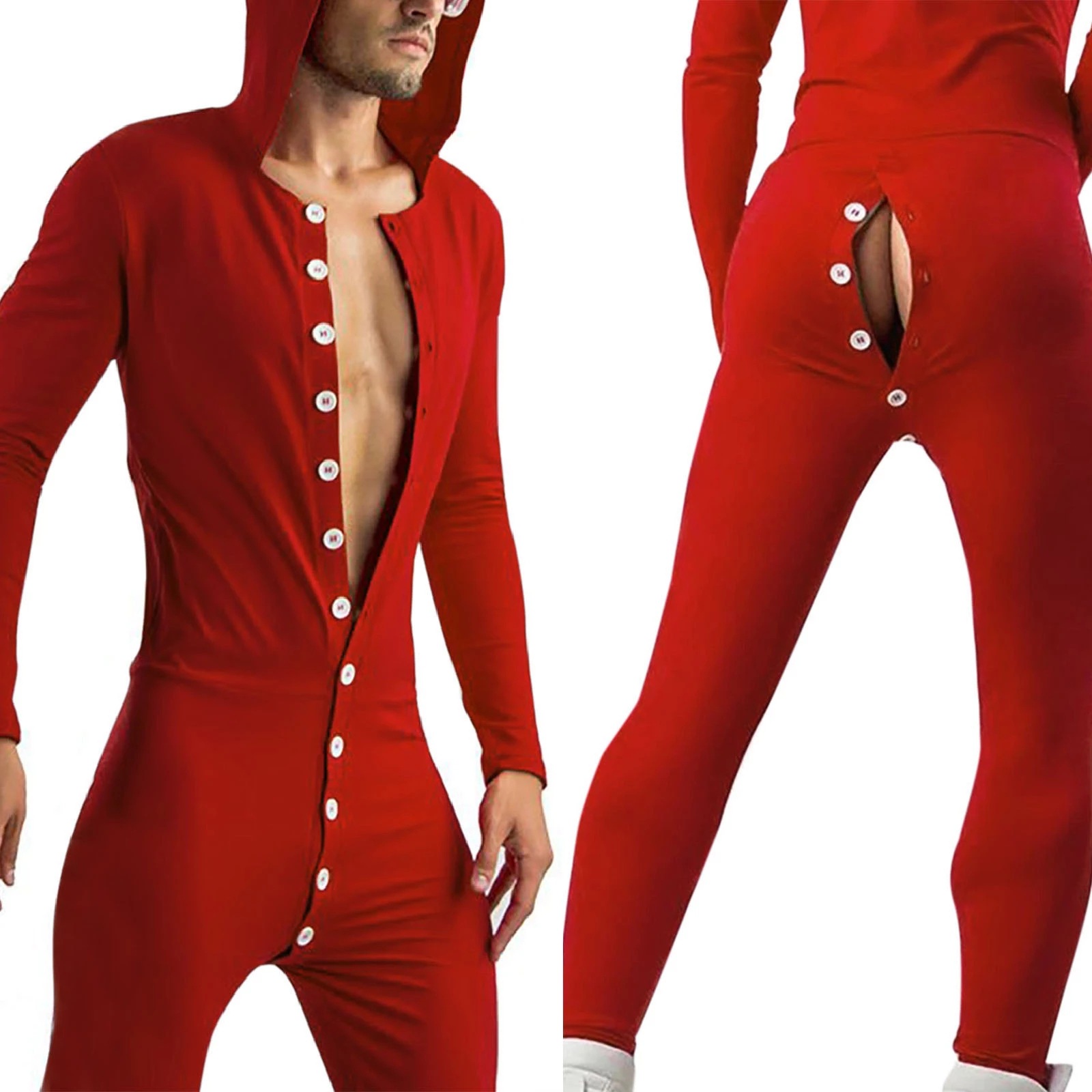  Men's Solid Cozy Button Down Jumpsuit Pajamas 