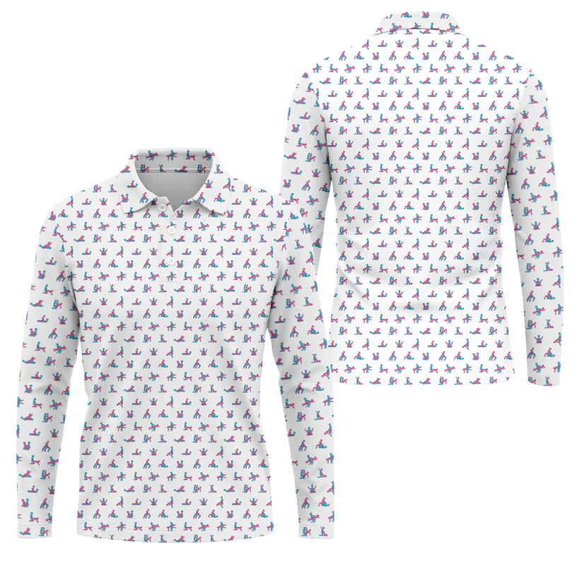 Blue And Pink Naughty Stick People White Golf Shirt, Polo Shirts For Men, Golf Gift For Men