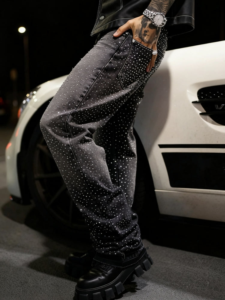 Crystal-Edged Black Flare Jeans