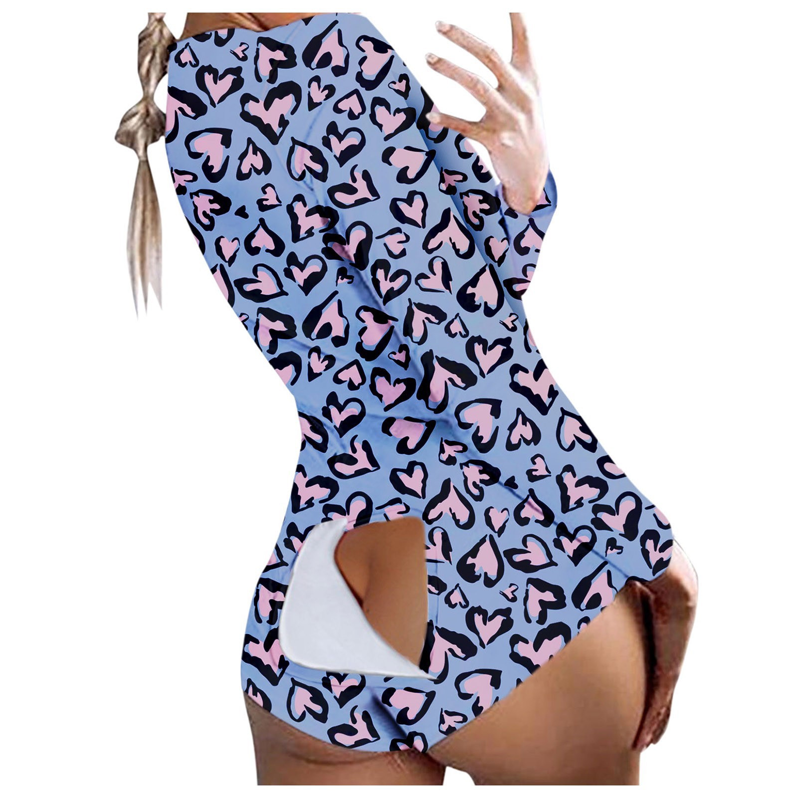 Sexy Women Jumpsuits Pajamas Ladies Back Butt Bum Open Button Flap Sexy Pyjamas`
