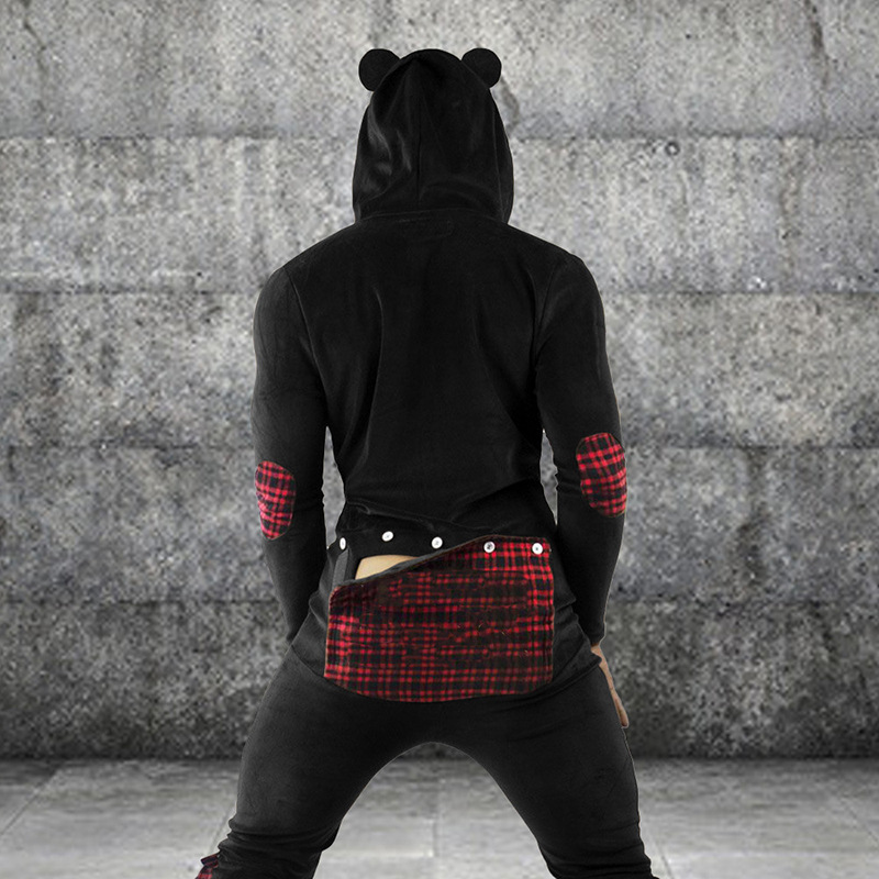  Men's Hooded Pajamas Button Flap Jumpsuit 