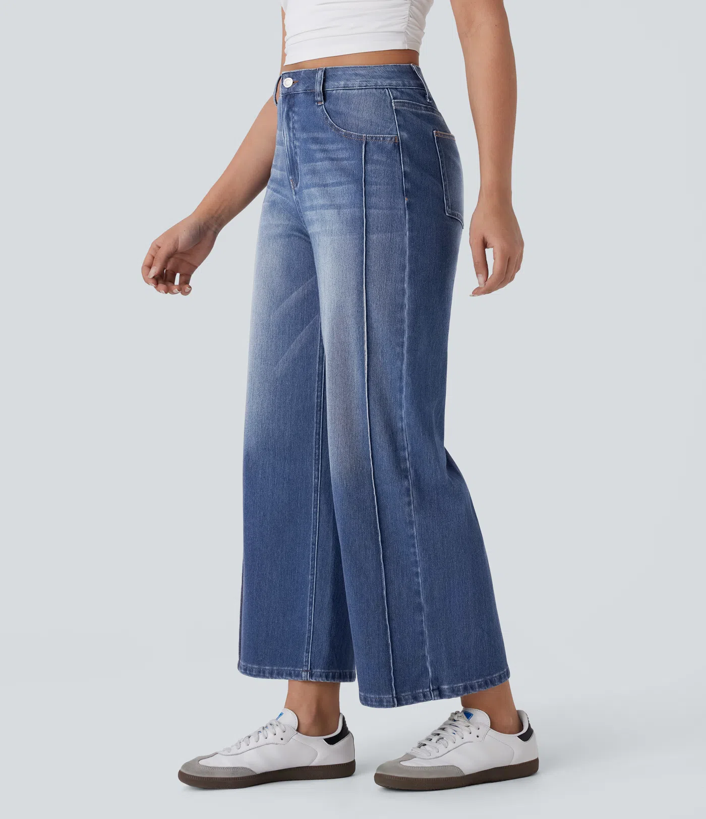 blacktend™ High Waisted Pockets Washed Casual Baggy Jeans