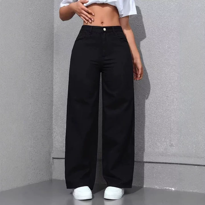 New Style Narrow-Cut Wide-Leg Stretch Pants — High-Waisted, Butt-Lifting, Straight-Leg, Loose-Fit Denim Trousers