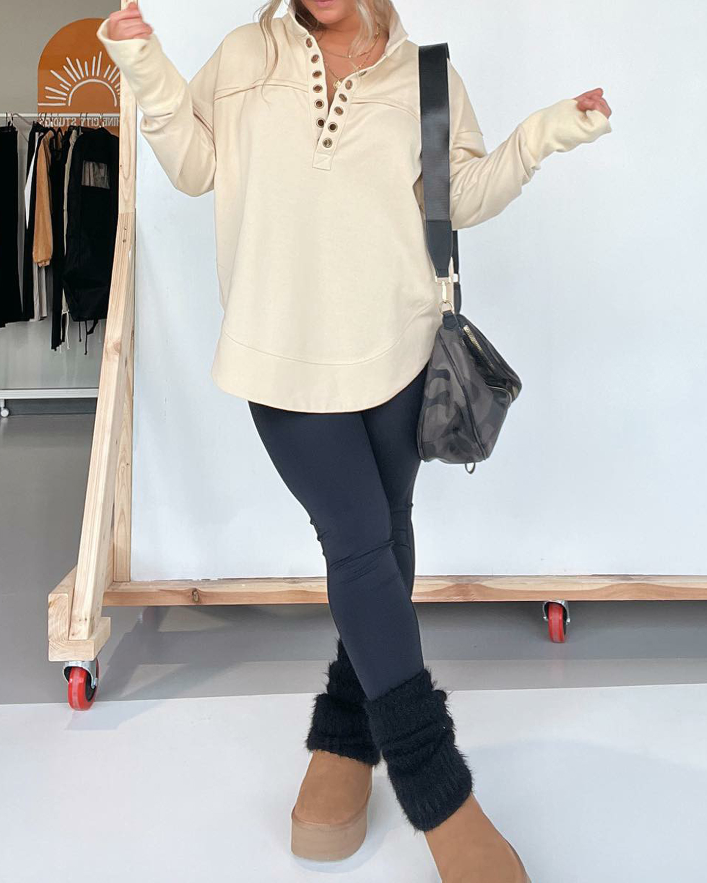 Half Neck Thumbhole Cuff Pullover Sweatshirt (Buy 2 Free Shipping)