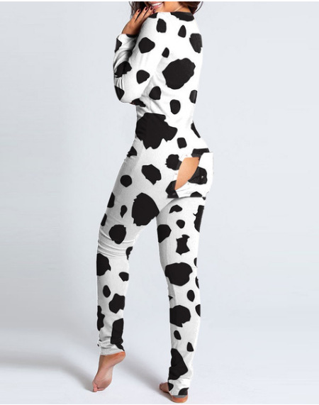 Christmas Button Flap Long Sleeve Lounge Wear Jumpsuit