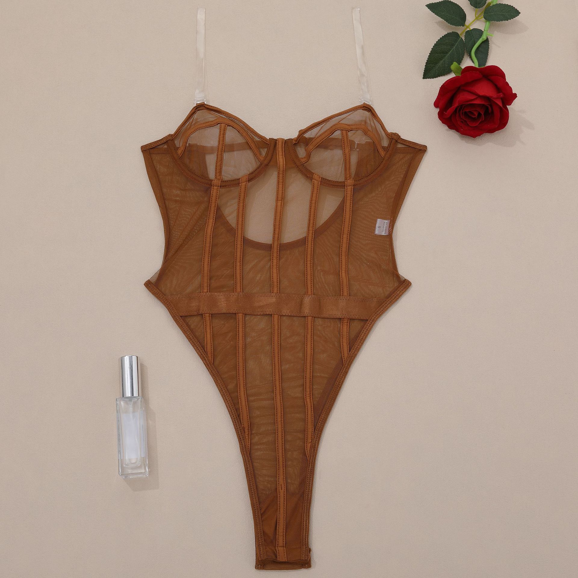Sheer Mesh Strapless Corset Bodysuit