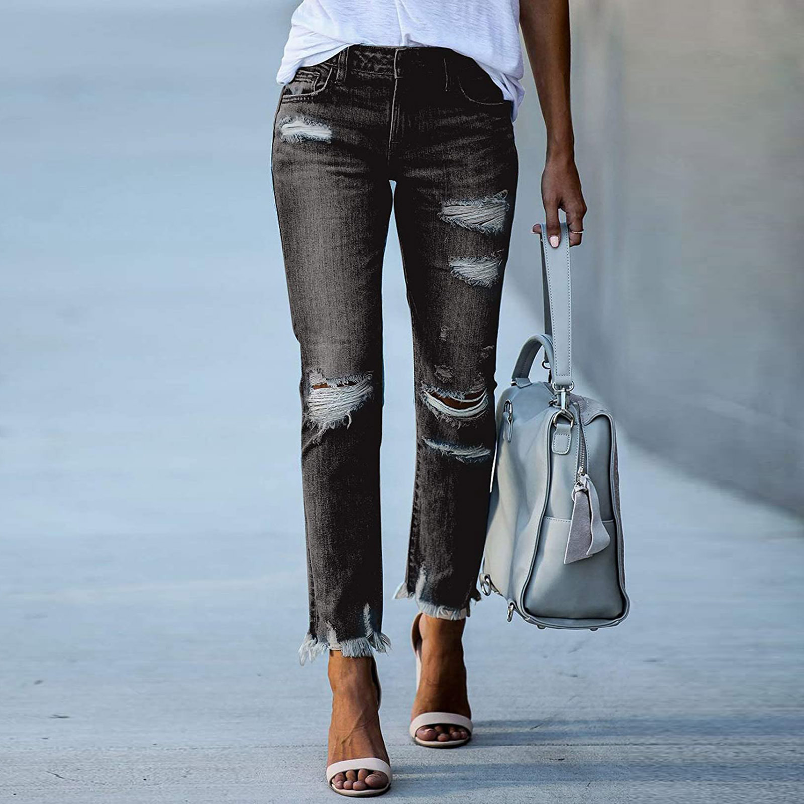 Slim Fit Ripped Cropped Jeans