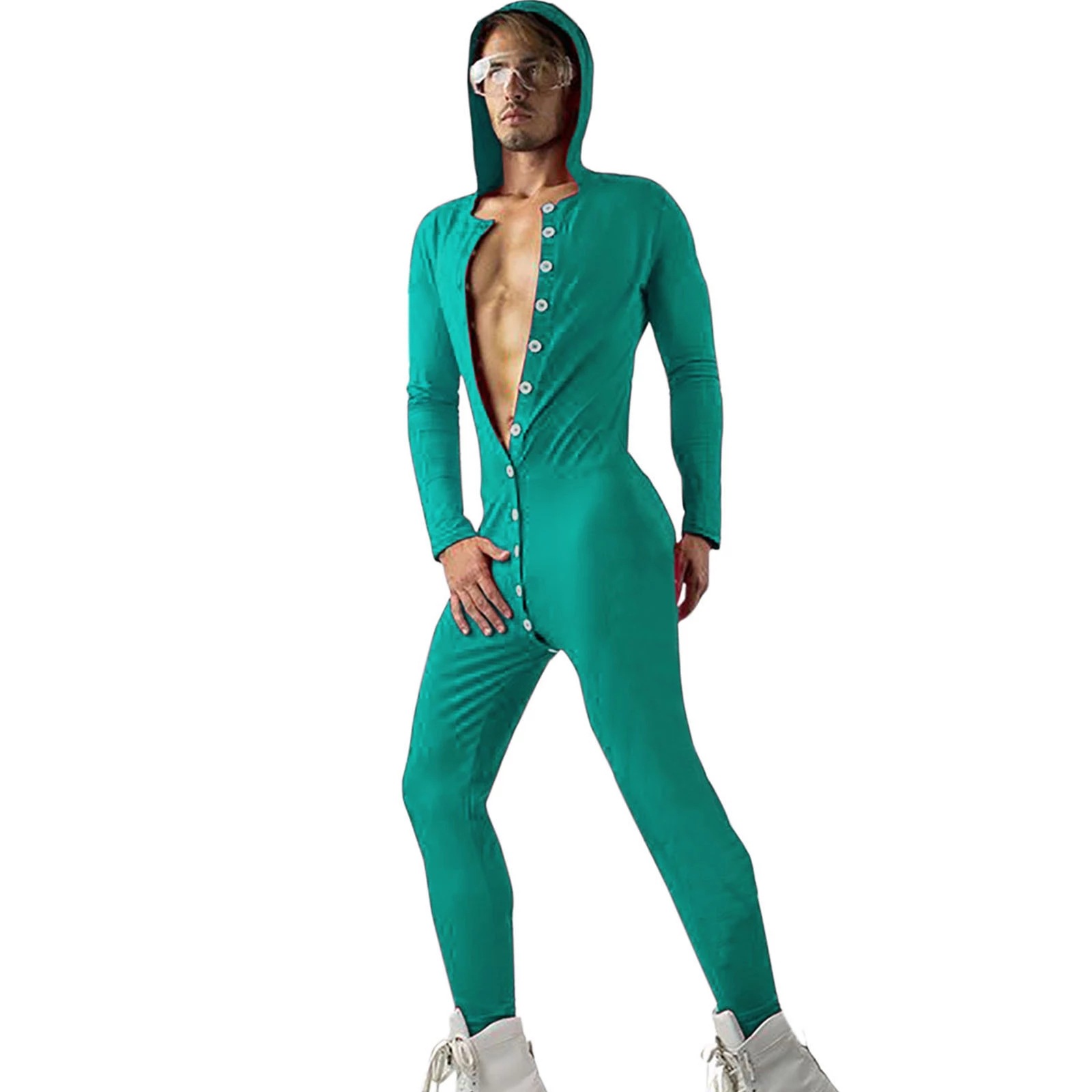  Men's Solid Cozy Button Down Jumpsuit Pajamas 