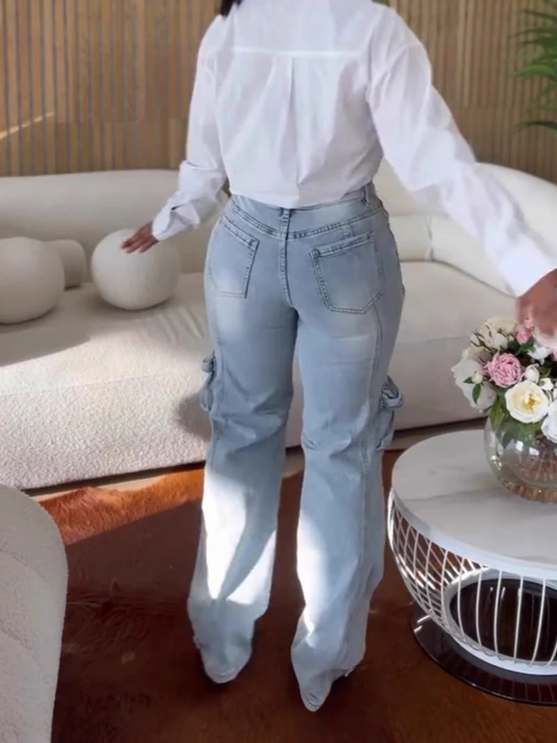 Cut Out Rhinestone Cargo Jeans