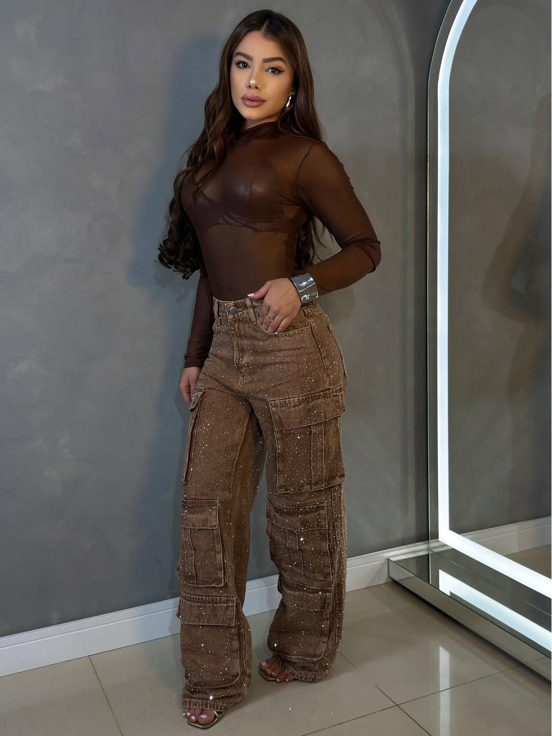 Shine Multi-Pocket Cargo Jeans