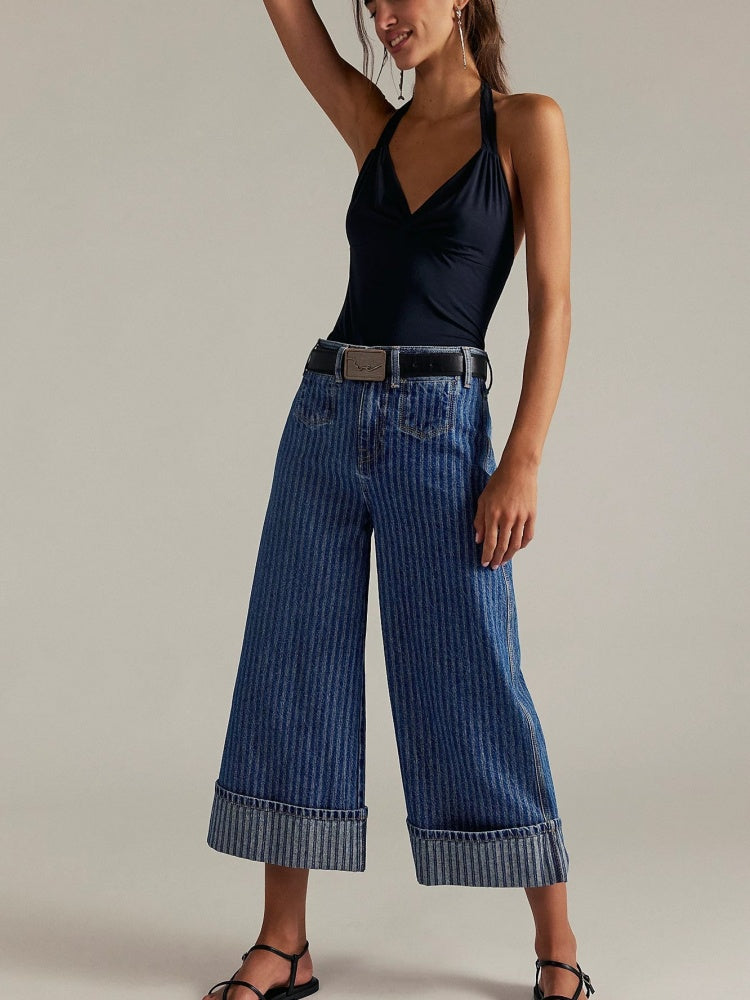 Retro Stripe Wide-Leg Jeans