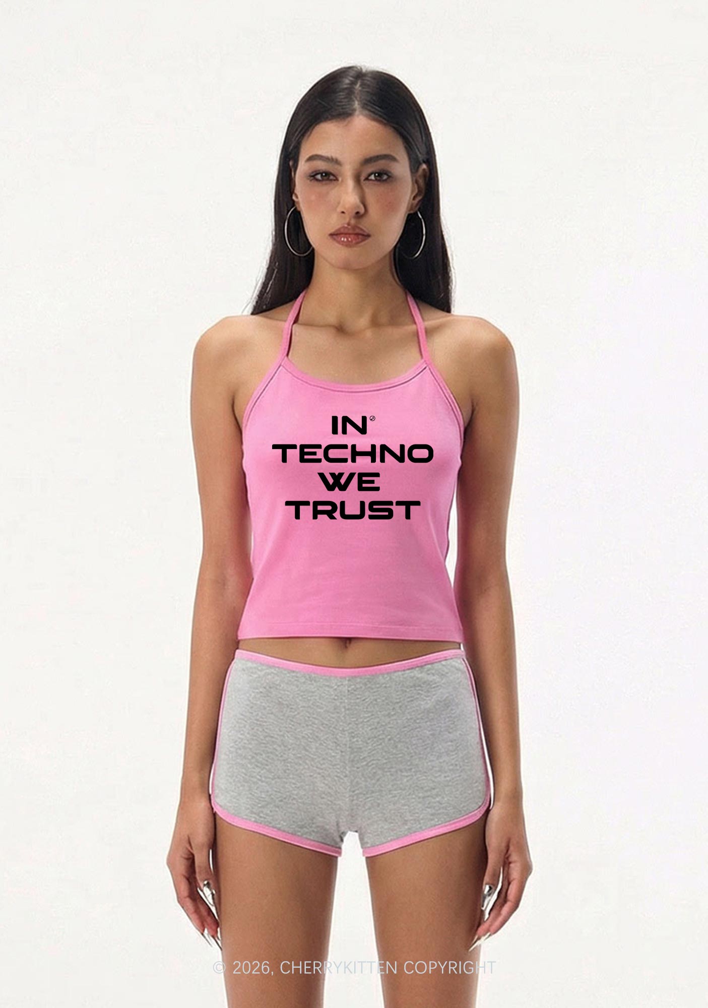 In Techno We Trust Y2K Halter Neck Cami Cherrykitten