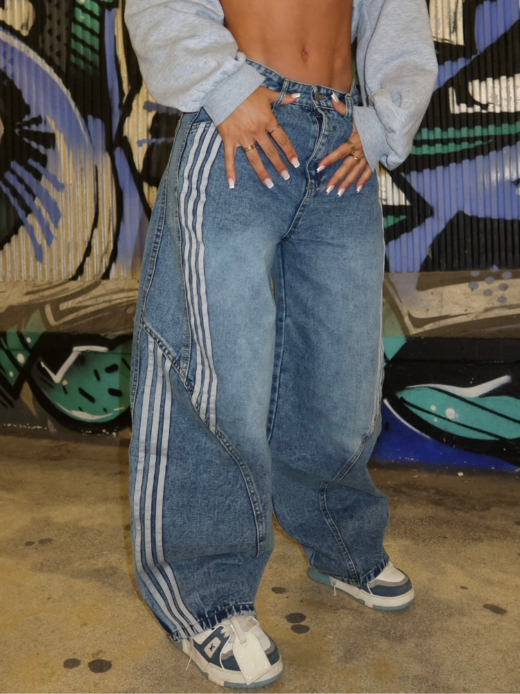 Blacktend Striped Barrel Denim Jeans