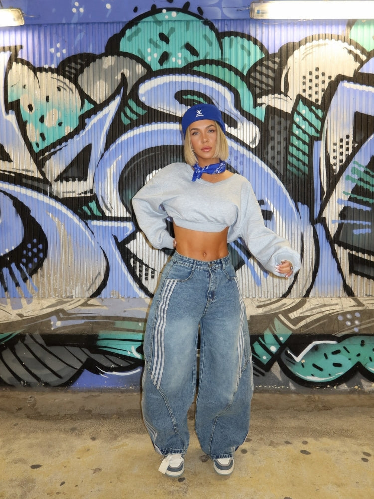 Blacktend Striped Barrel Denim Jeans