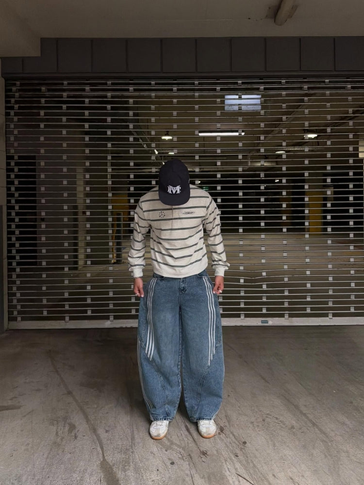 Blacktend Striped Barrel Denim Jeans