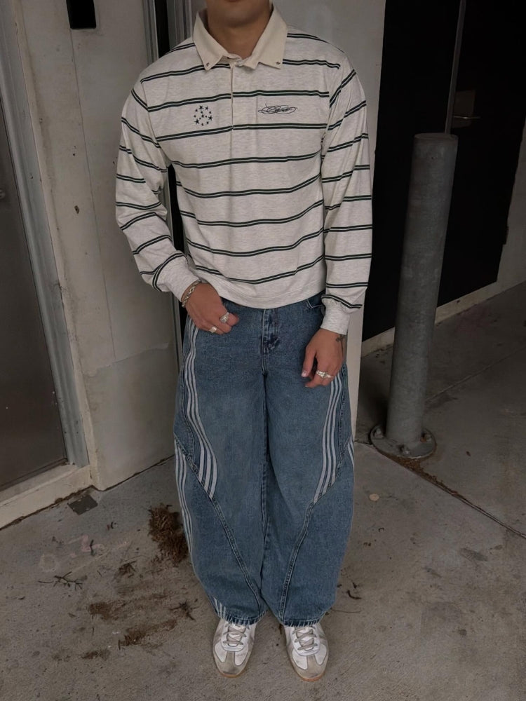 Blacktend Striped Barrel Denim Jeans