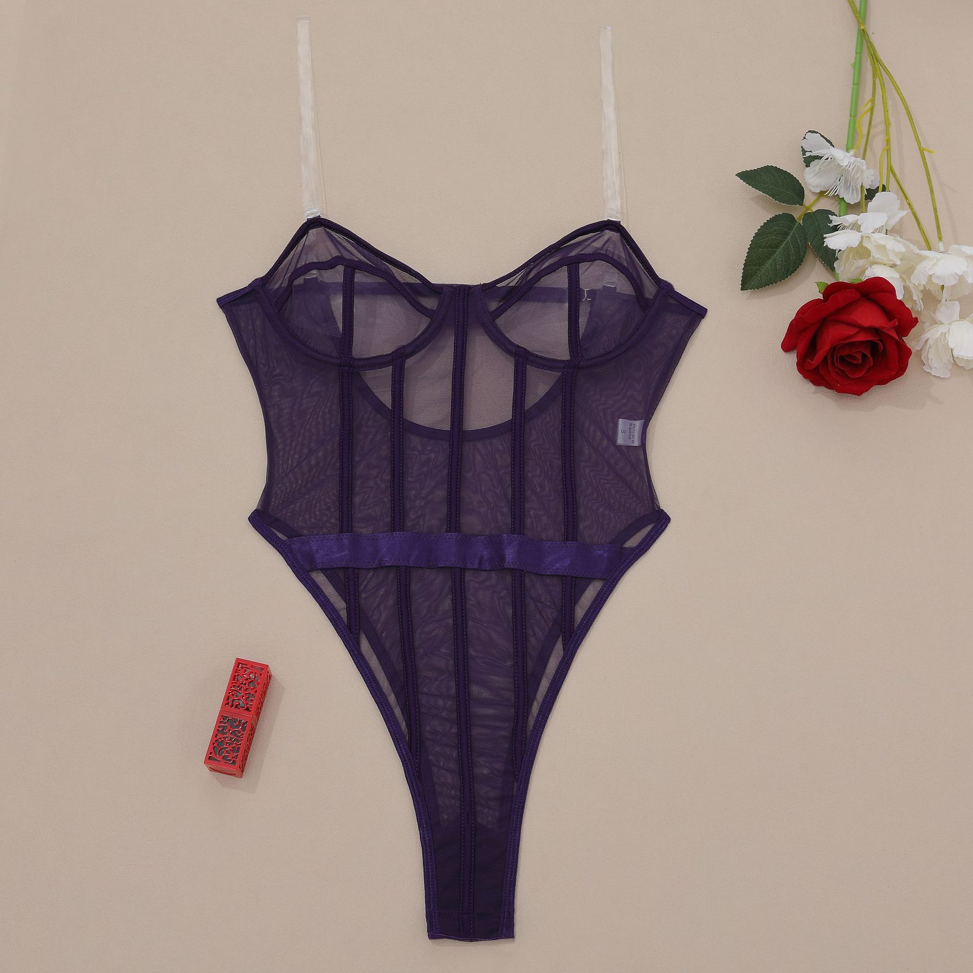 Sheer Mesh Strapless Corset Bodysuit