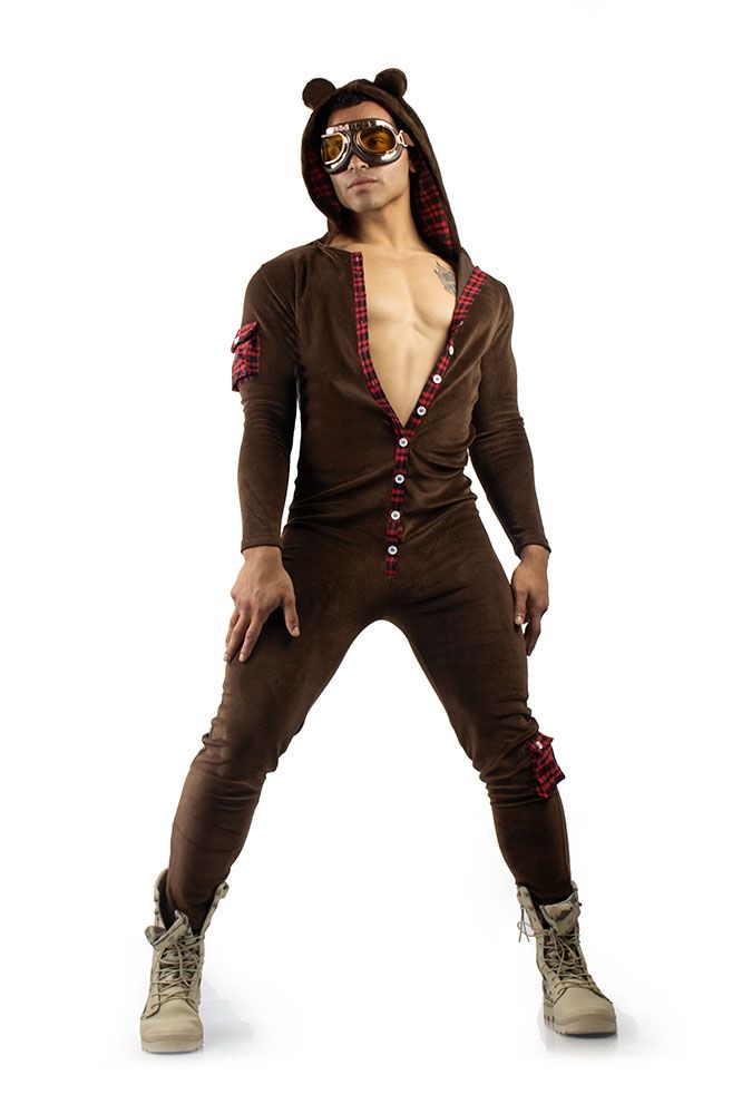 Men's Hooded Button Flap Jumpsuit 