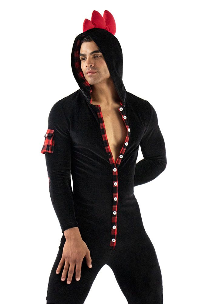 Men's Hooded Button Flap Jumpsuit 