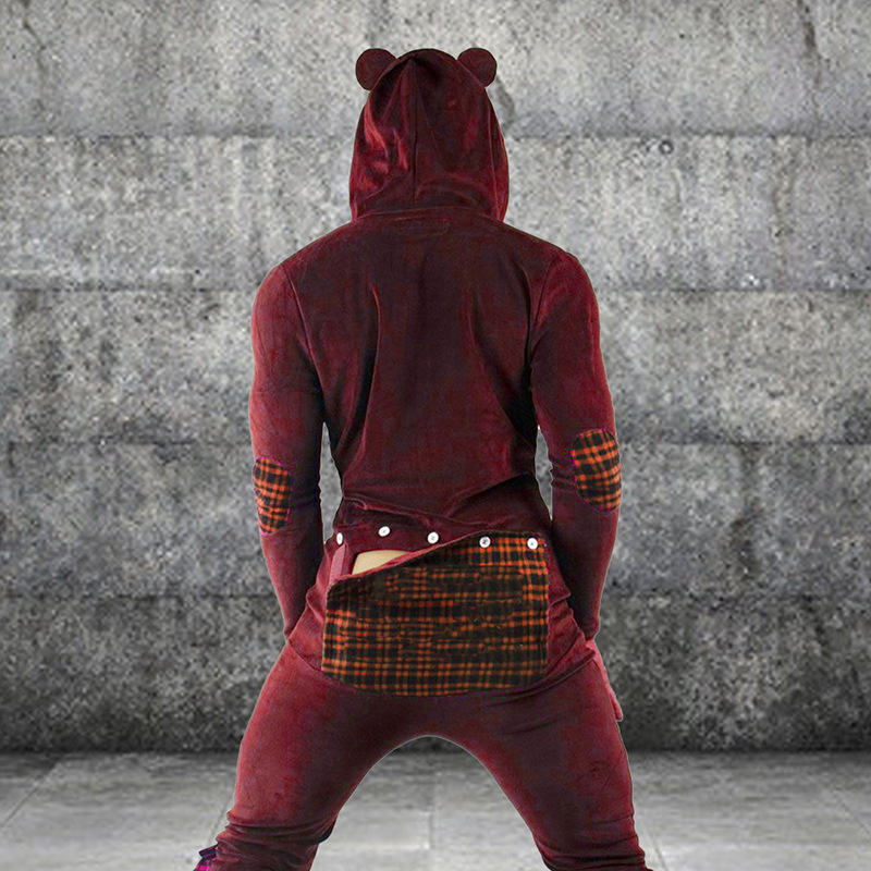  Men's Hooded Pajamas Button Flap Jumpsuit 