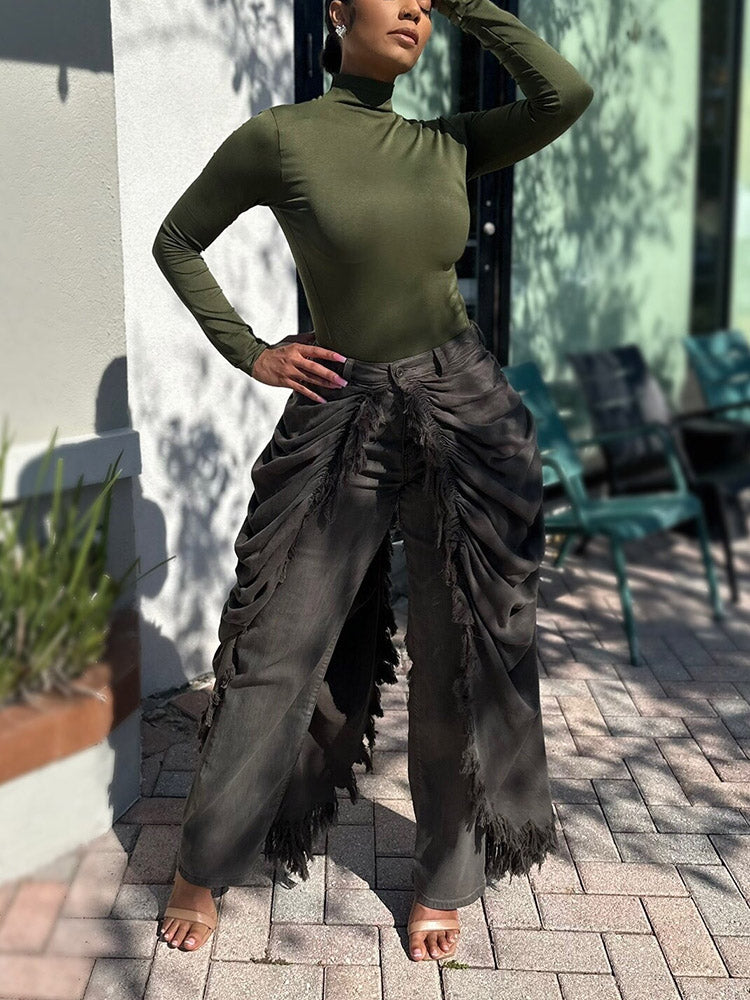 Ruched Drape Overlay Jeans