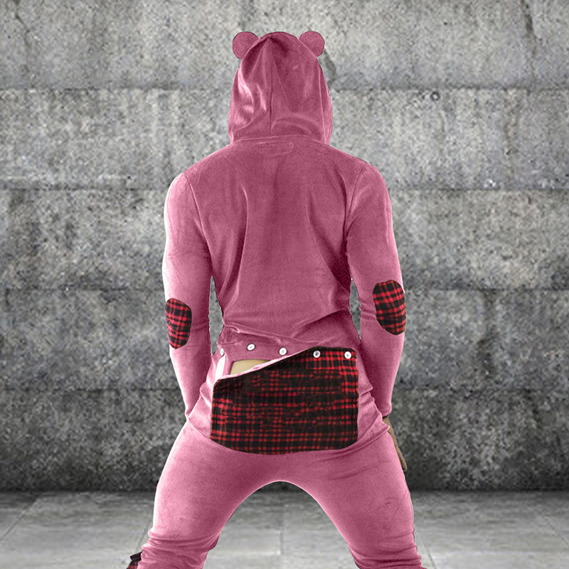  Men's Hooded Pajamas Button Flap Jumpsuit 