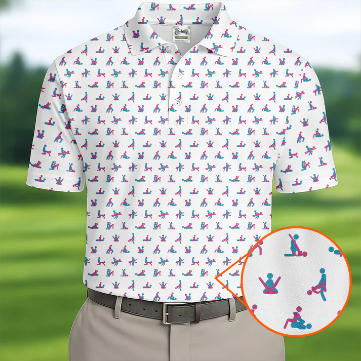 Blue And Pink Naughty Stick People White Golf Shirt, Polo Shirts For Men, Golf Gift For Men