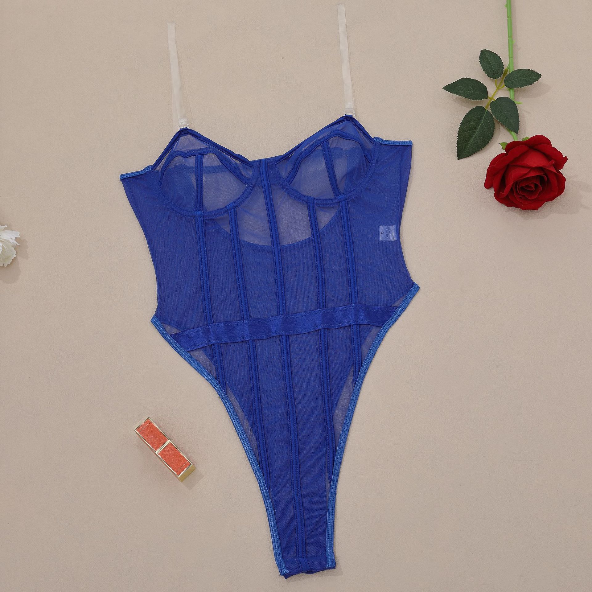 Sheer Mesh Strapless Corset Bodysuit