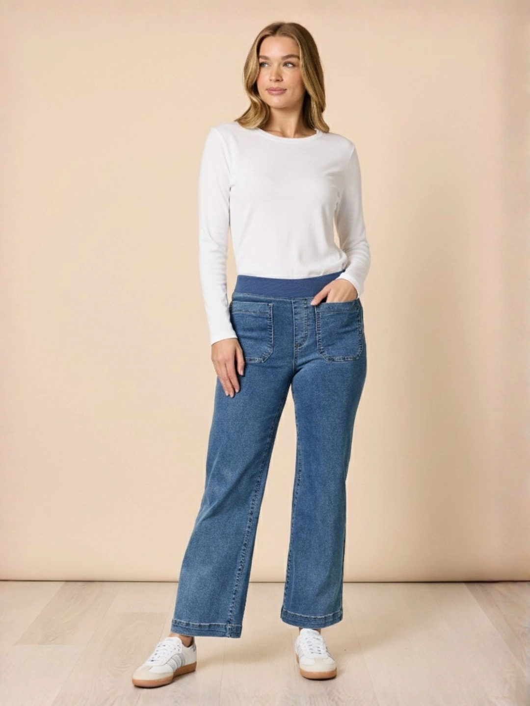 Carpenter Stretch Wide Leg Pull On Denim Jean 