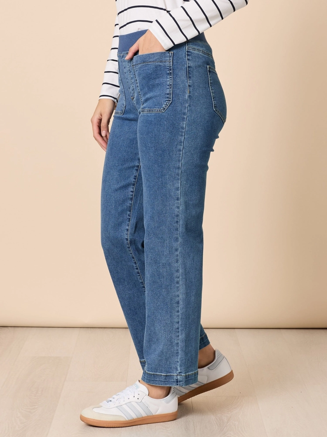 Carpenter Stretch Wide Leg Pull On Denim Jean 