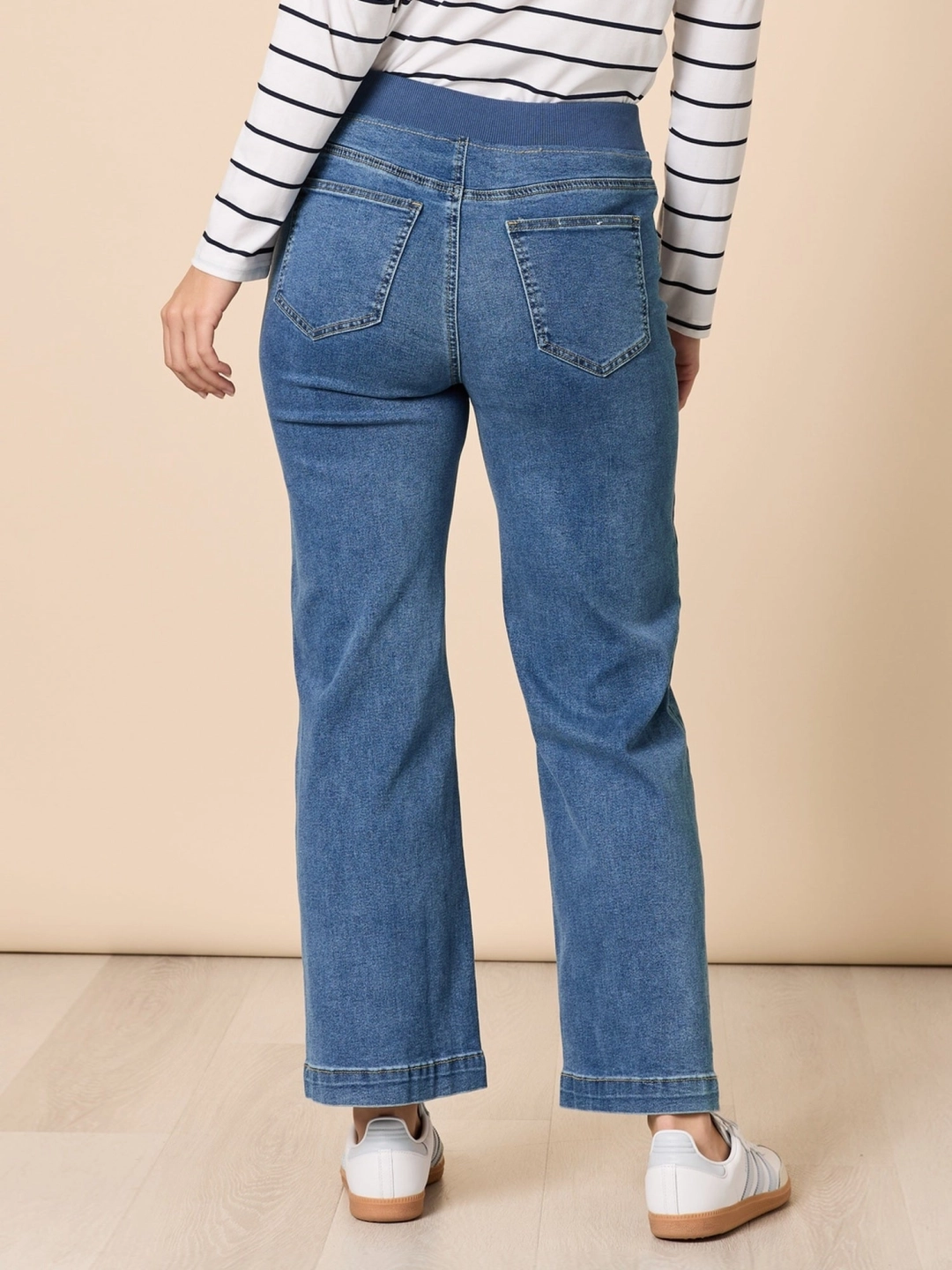 Carpenter Stretch Wide Leg Pull On Denim Jean 