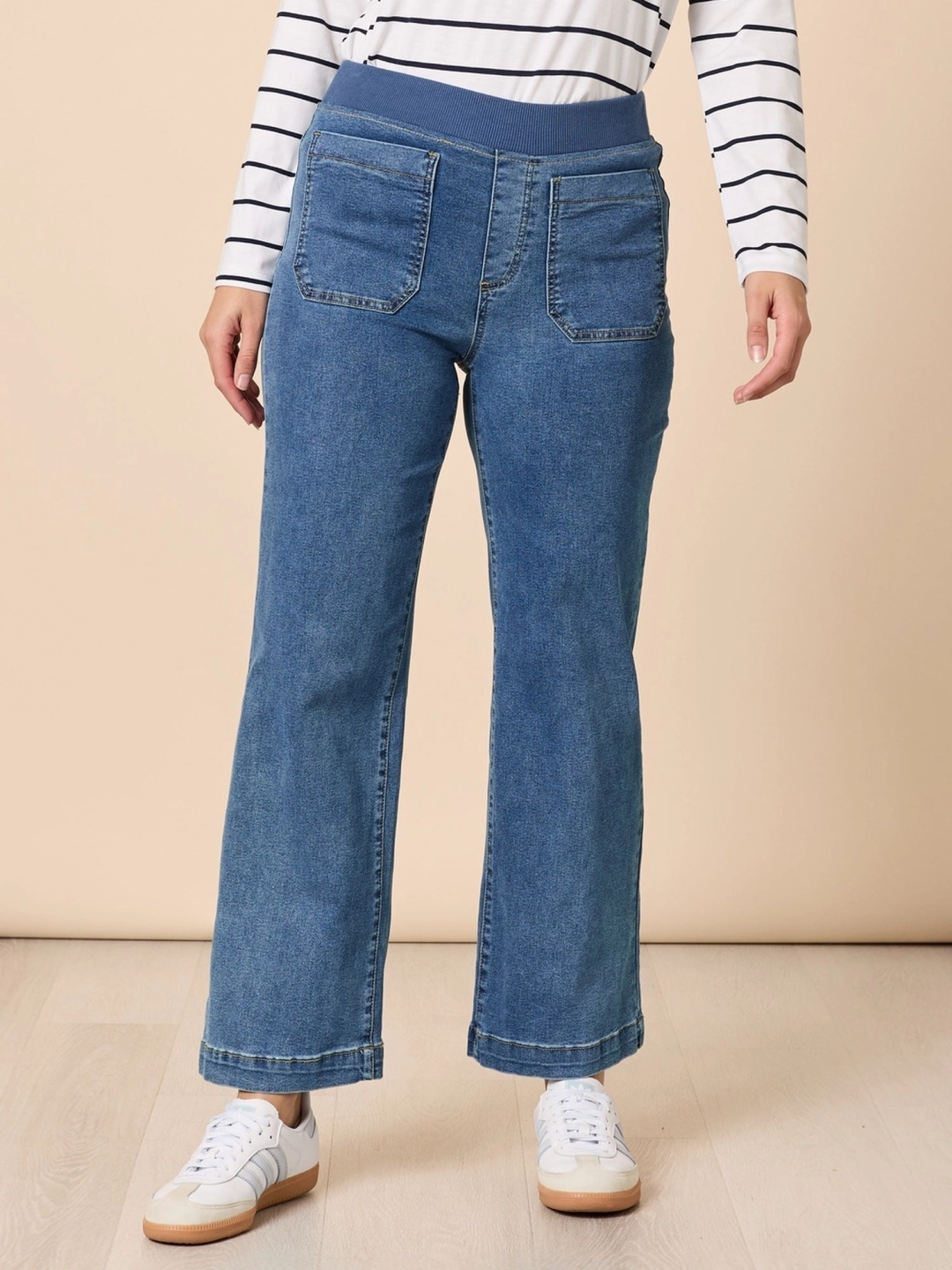 Carpenter Stretch Wide Leg Pull On Denim Jean 