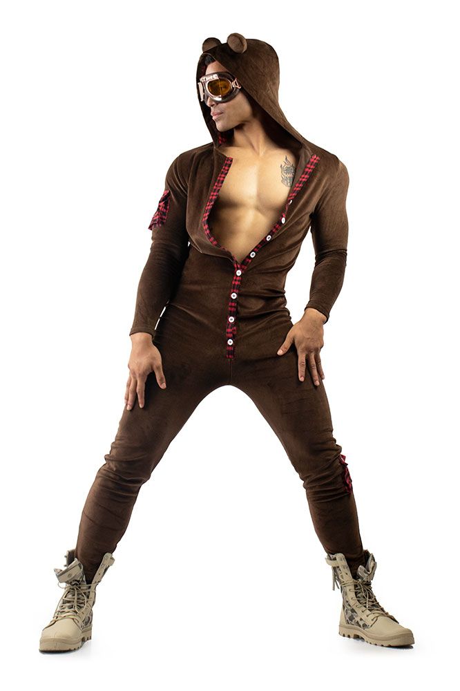 Men's Hooded Button Flap Jumpsuit 