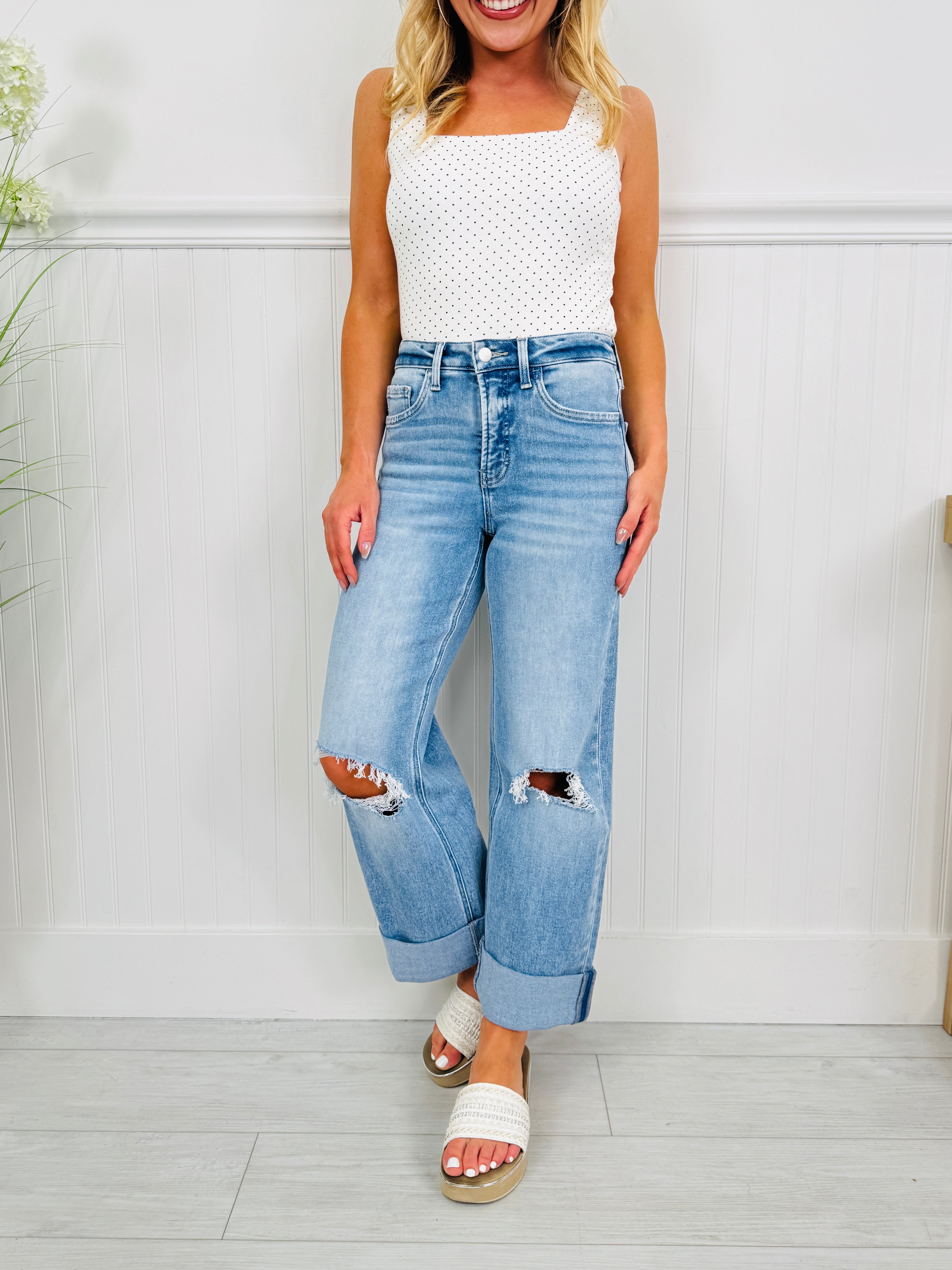 Casual Crush Cuffed Wide Leg Tummy Control Jeans