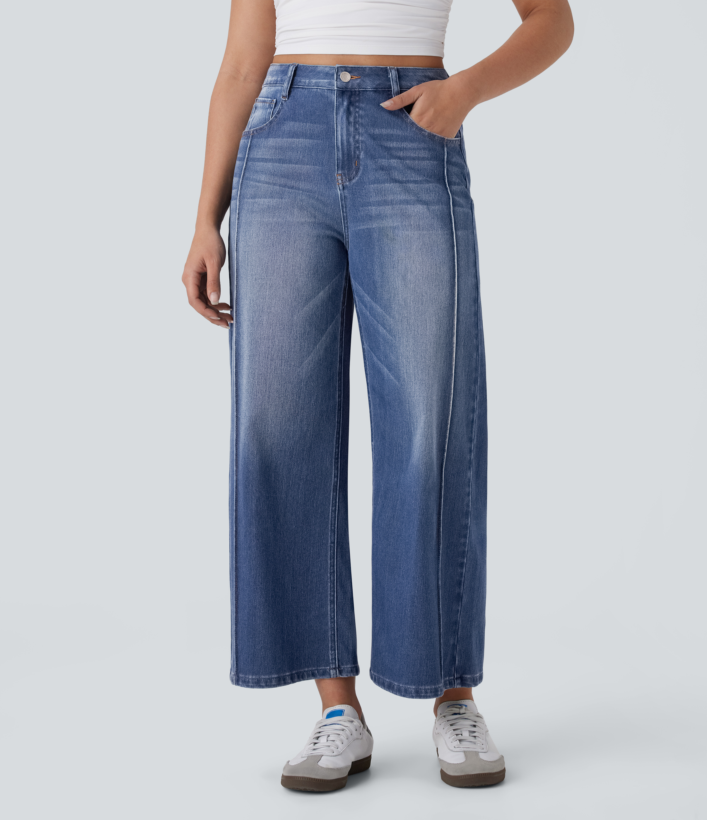 blacktend™ High Waisted Pockets Washed Casual Baggy Jeans