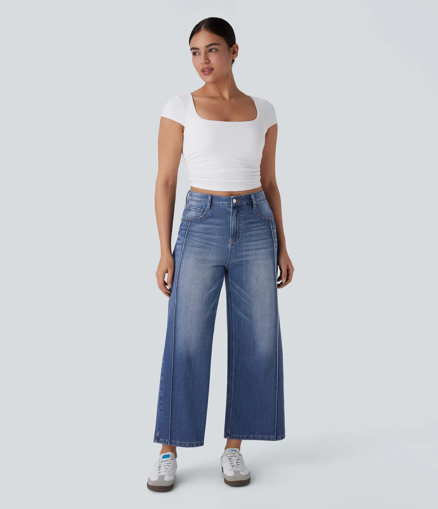 blacktend™ High Waisted Pockets Washed Casual Baggy Jeans