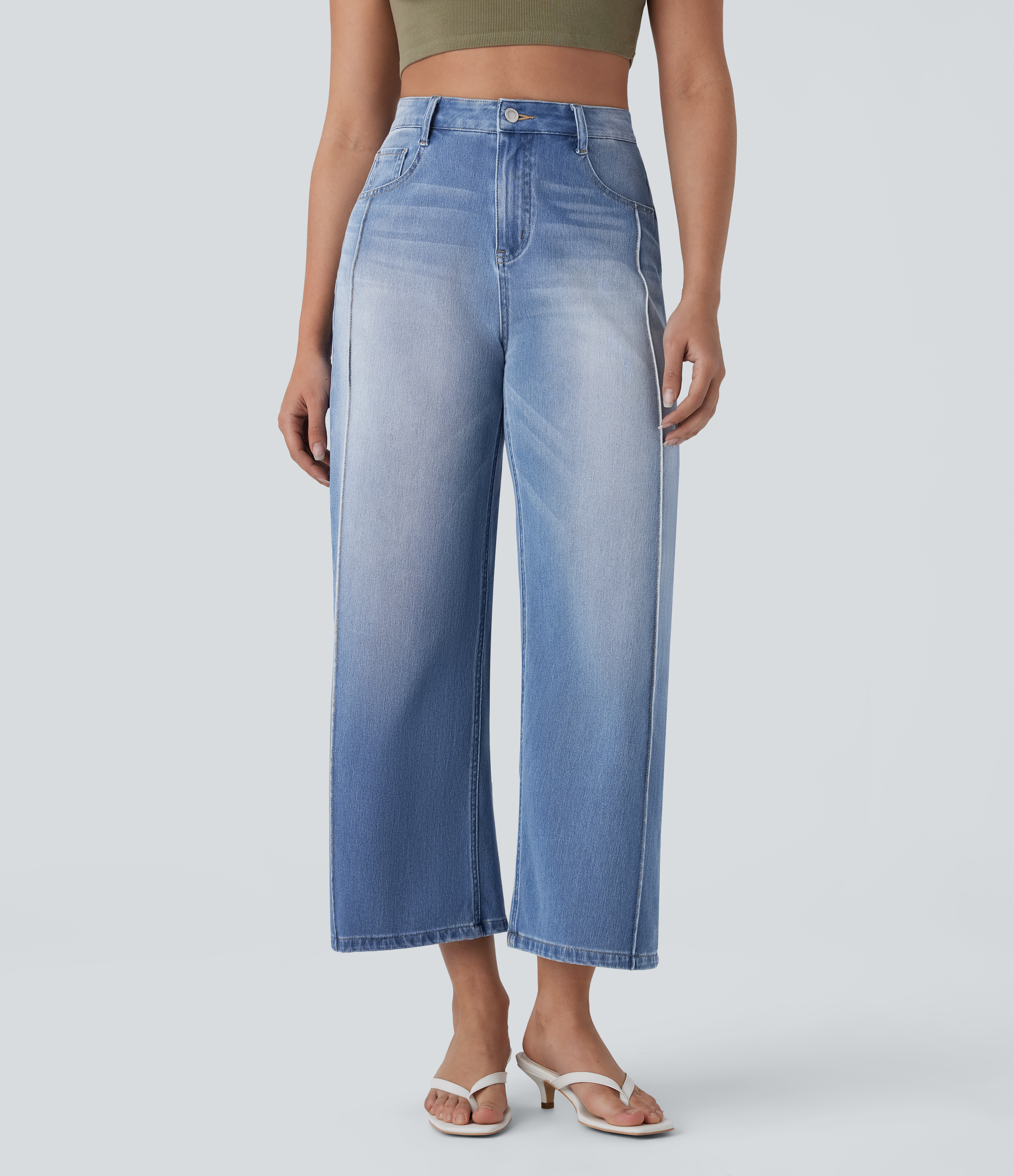 blacktend™ High Waisted Pockets Washed Casual Baggy Jeans