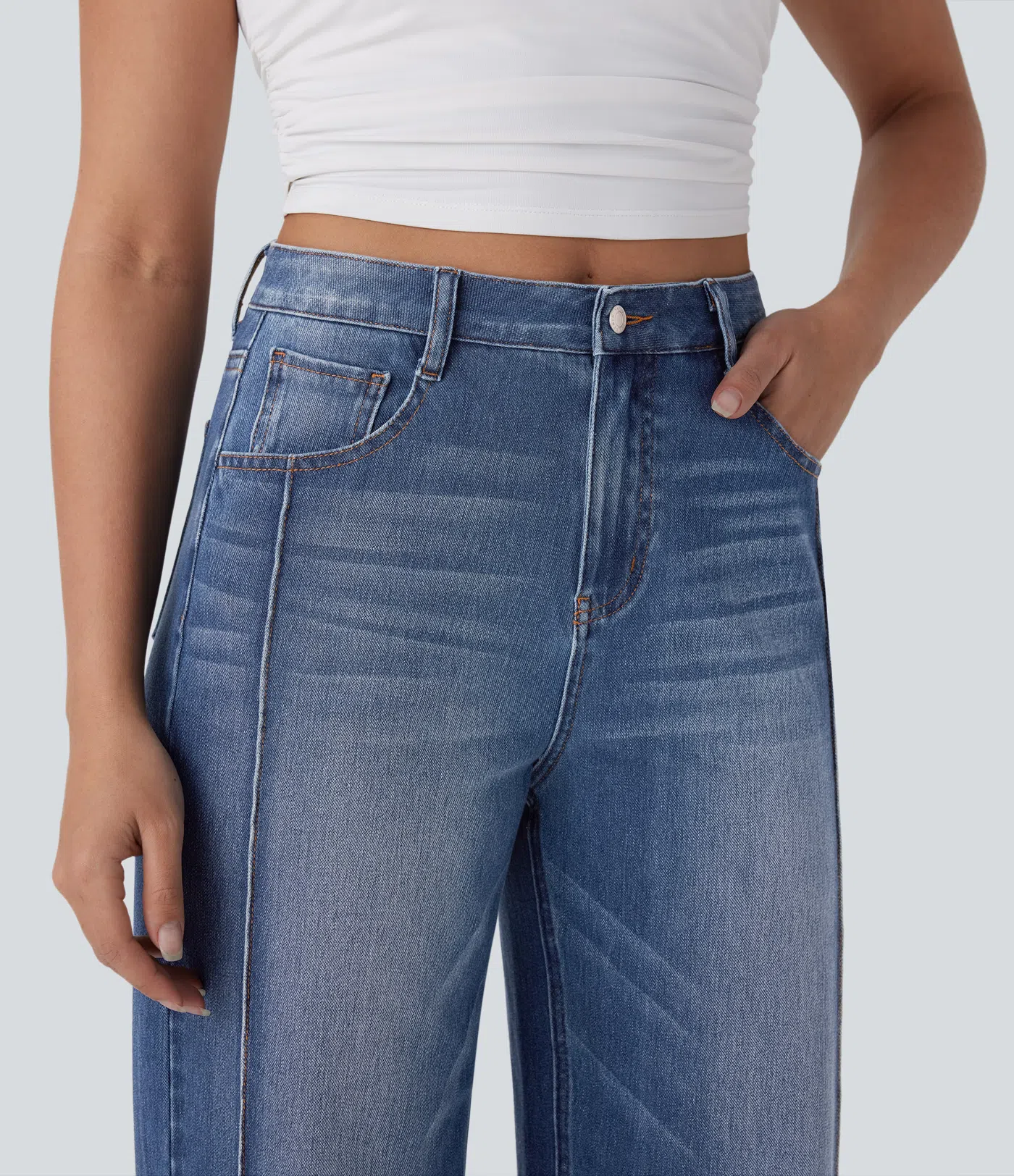 blacktend™ High Waisted Pockets Washed Casual Baggy Jeans