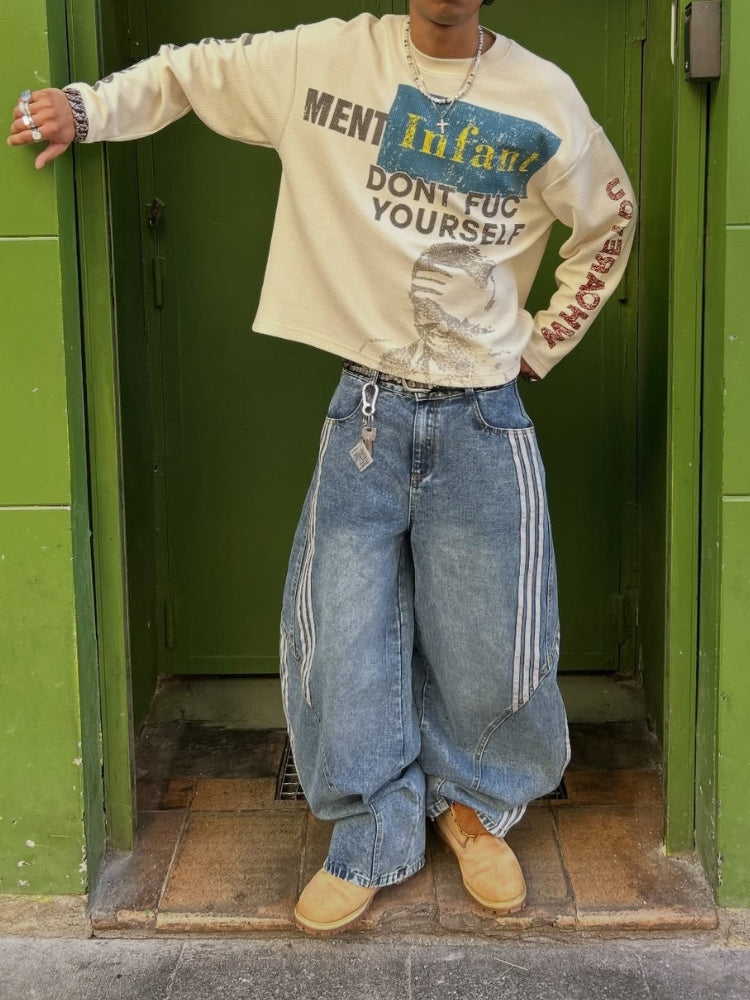 Blacktend Striped Barrel Denim Jeans