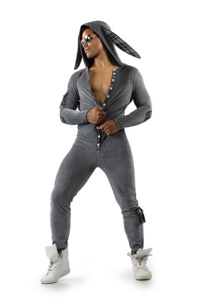 Men's Hooded Button Flap Jumpsuit 