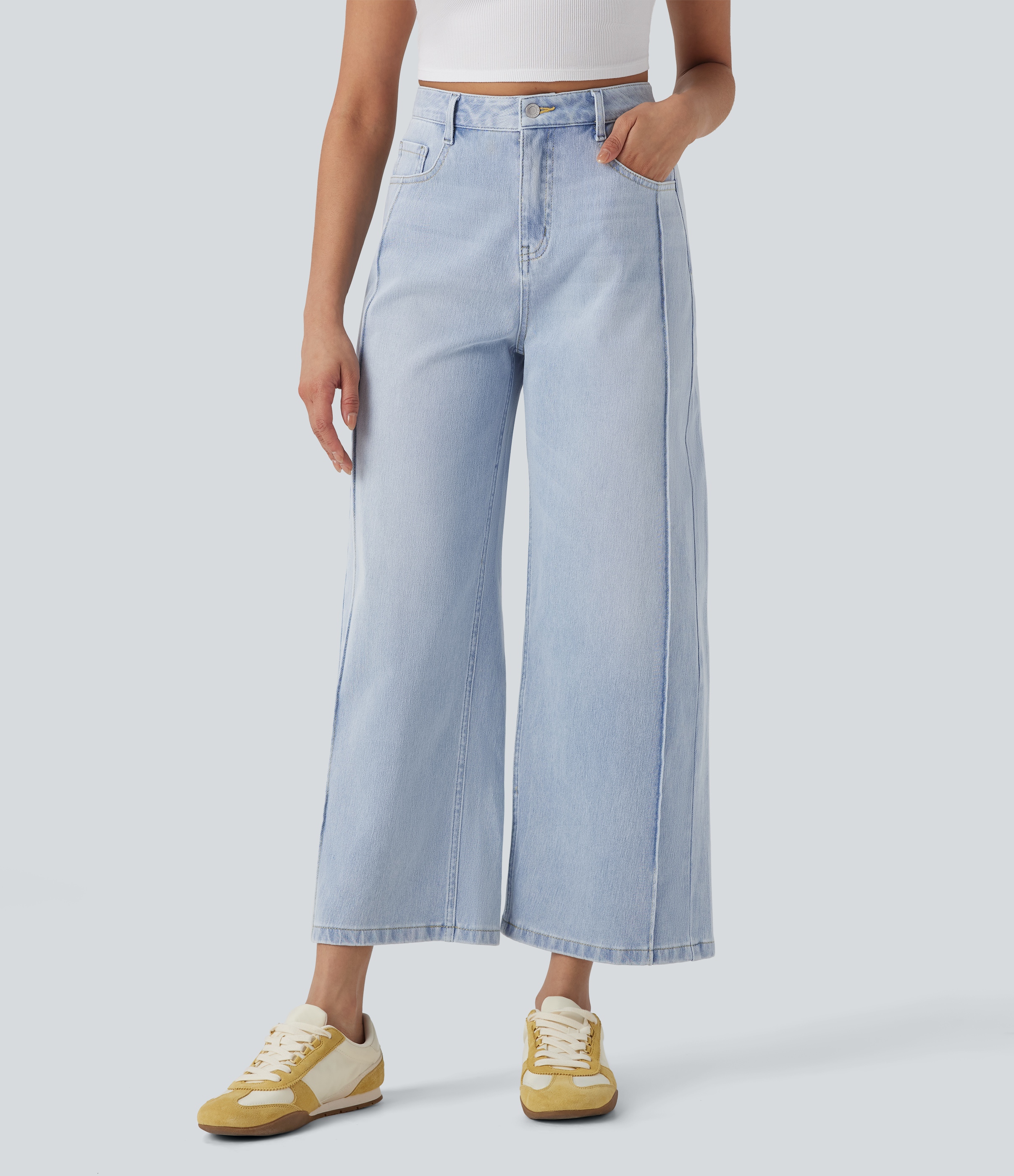 blacktend™ High Waisted Pockets Washed Casual Baggy Jeans