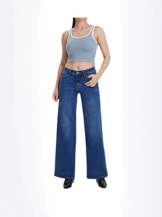 New Style Narrow-Cut Wide-Leg Stretch Pants — High-Waisted, Butt-Lifting, Straight-Leg, Loose-Fit Denim Trousers