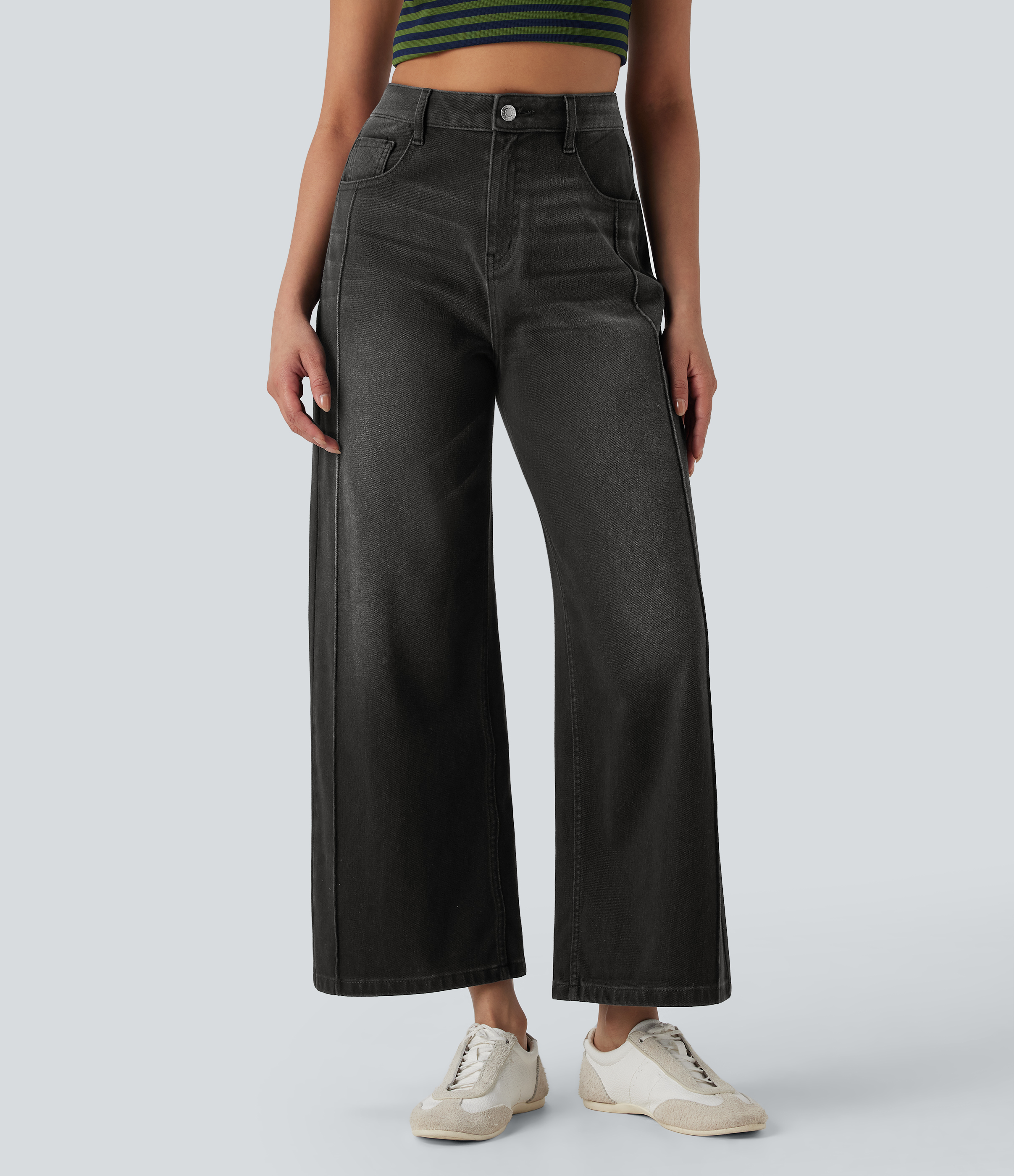 blacktend™ High Waisted Pockets Washed Casual Baggy Jeans