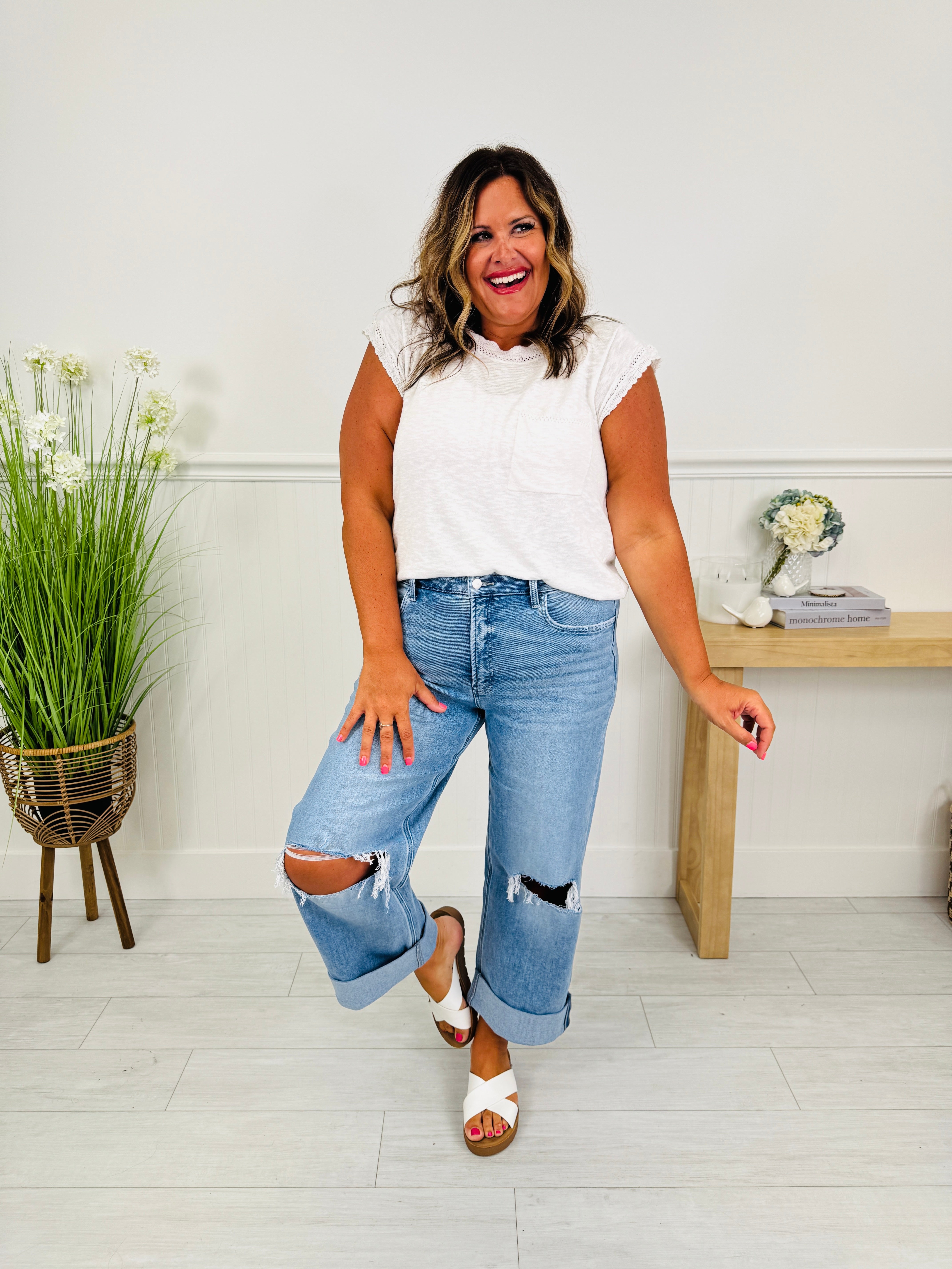 Casual Crush Cuffed Wide Leg Tummy Control Jeans