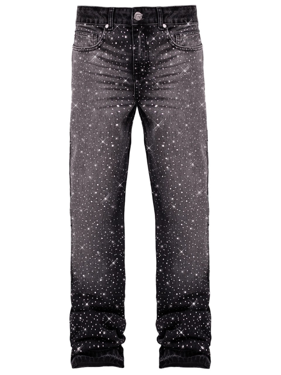 Crystal-Edged Black Flare Jeans